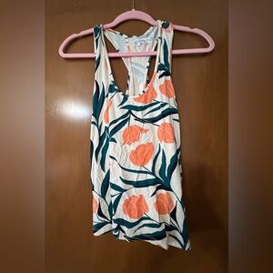 Fighting Eel Cream Tank with Orange and Green Floral Design